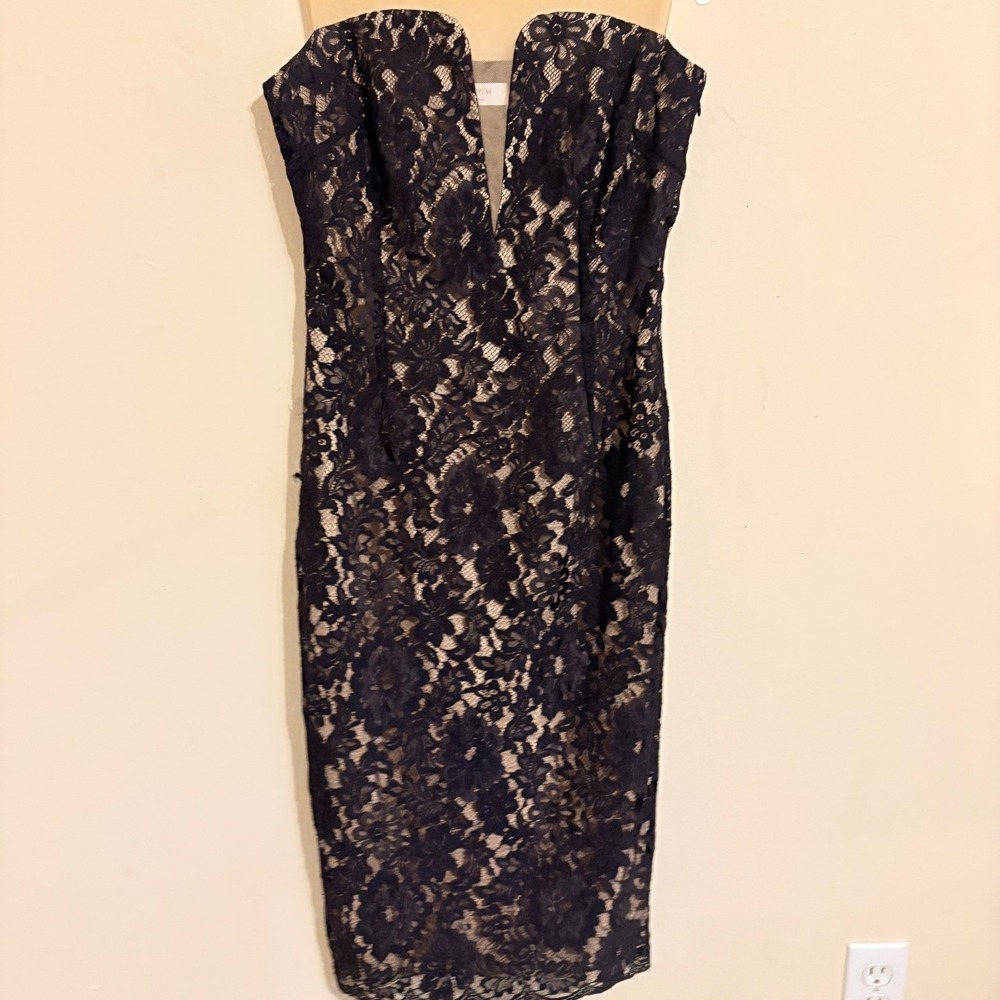 Bailey 44 Vivian Black Lace Illusion Neckline Sheath Dress Sleeveless Cocktail 6 - Picture 15 of 16